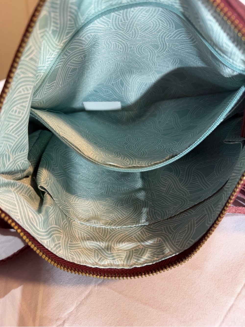 The Sak Woven Patchwork Crossbody in Red and Burgundy - Picture 8 of 9